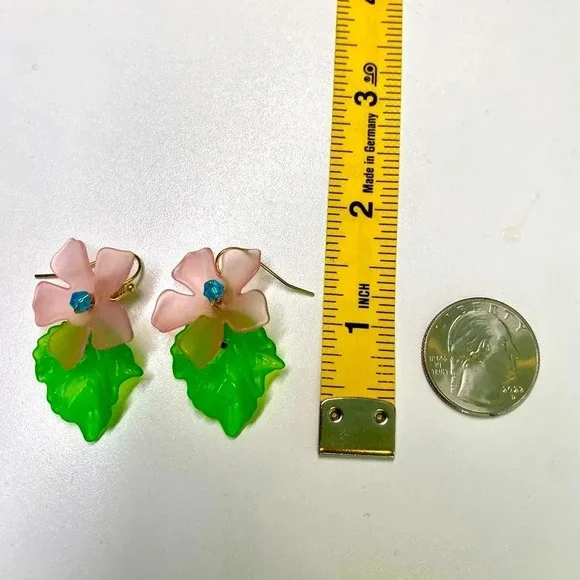 3 for $25/ Handmade Floral Earrings Pink Blue Green Acrylic Briolette Bead - Picture 4 of 4
